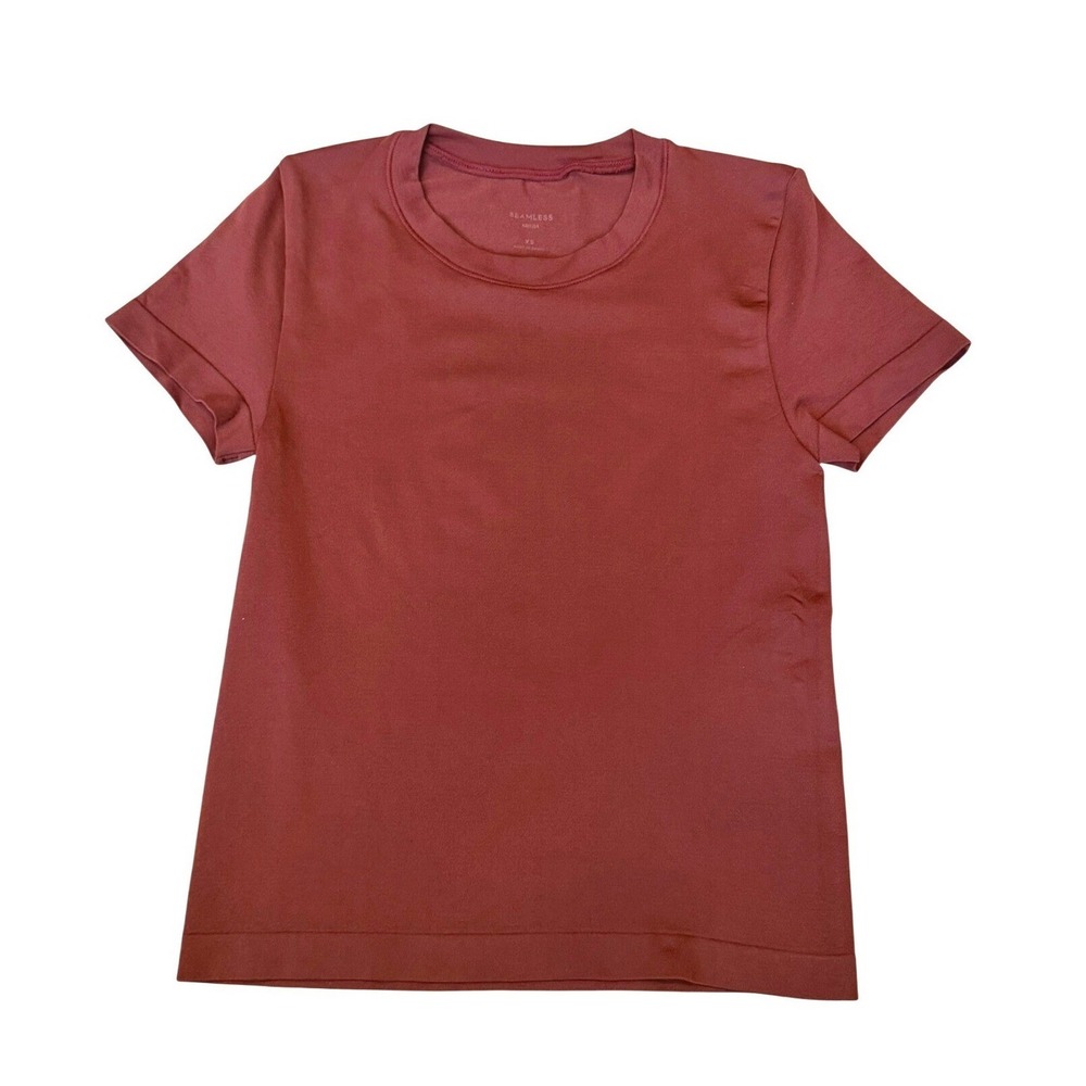 Aritzia Crew Short Sleeve Smooth Burnt Red Seamless TShirt‎ Luxe Size XS